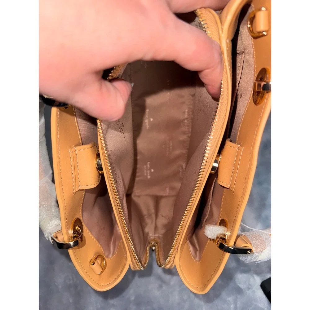 Kate Spade New York Quilted Leather Satchel Apricot Tan Gold Hardware